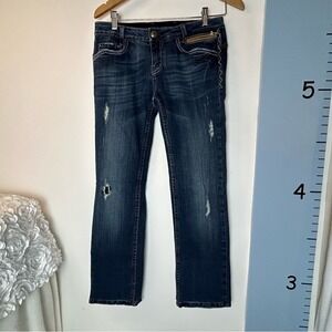 Rerock Distressed Denim Blue‎ Jeans Straight 28 Western Cowgirl
